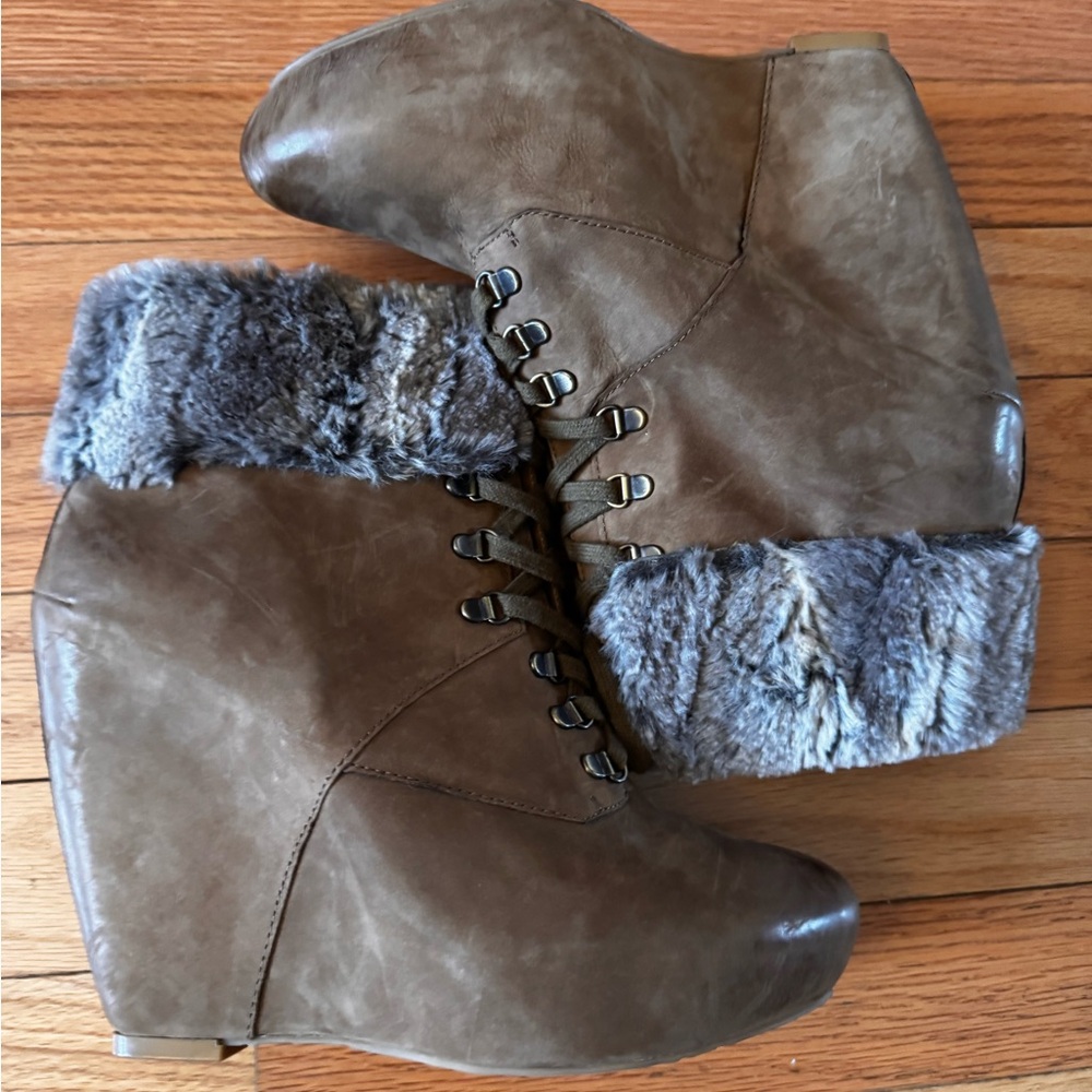 Boutique 9 platform wedge faux fur trim bootie
Black leather